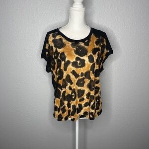 Forever 21 Black and Brown Leopard Print Short Sleeve Top